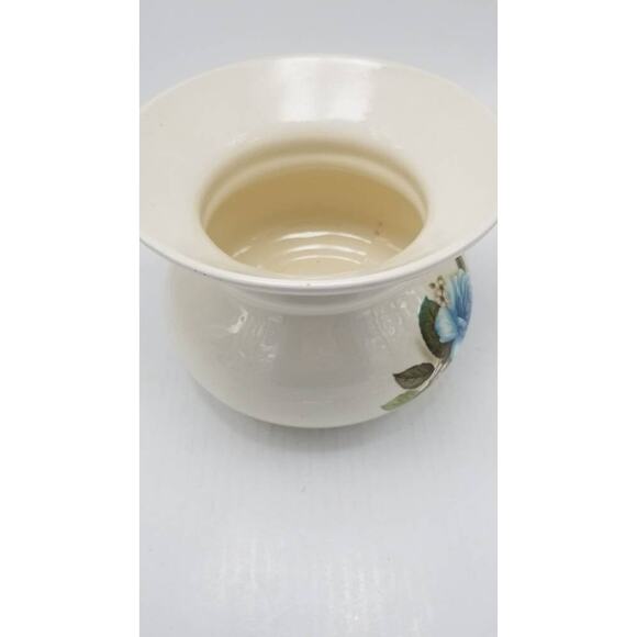 Vintage Lionstone Pottery Spittoon, Ceramic Blue Rose, Country Home Decor - Picture 7 of 7